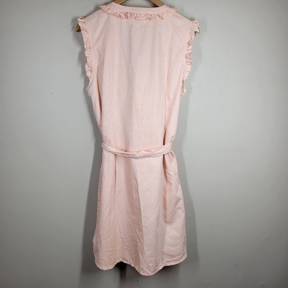 Peg & Kris P & K Peach Ruffle Shift Dress 14 Sleeveless Cotton Button Front - Picture 7 of 8